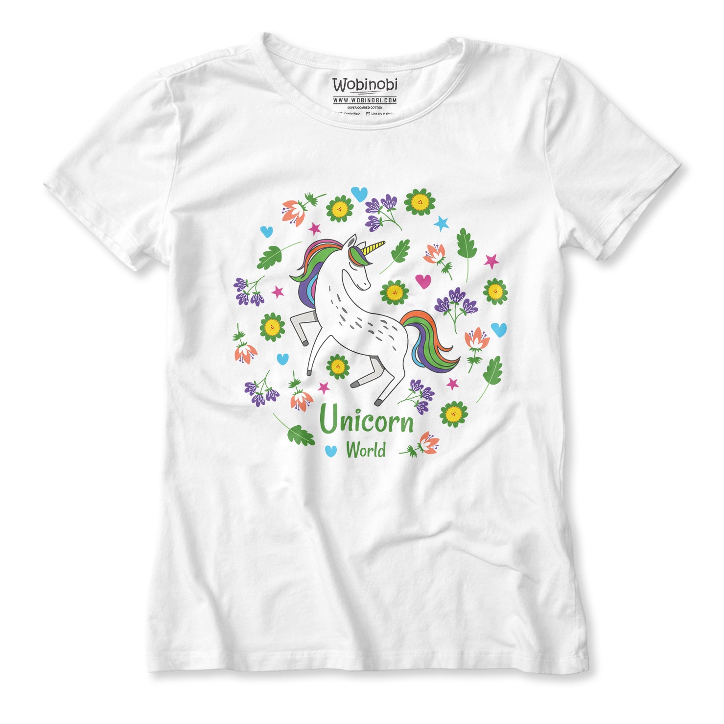 Wobinobi Unicorn World Girls T-Shirt 100% Cotton –